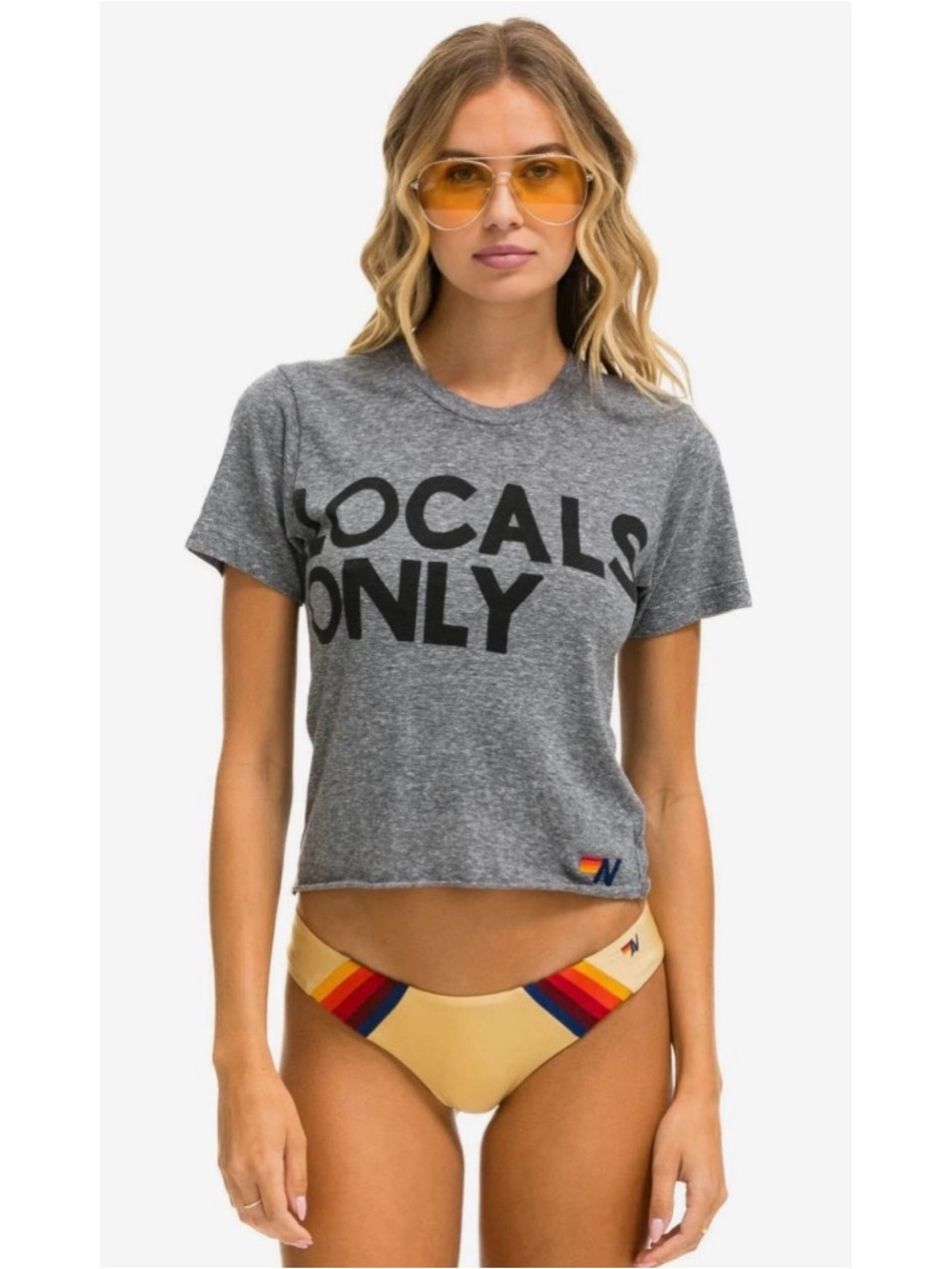 #1774 Aviator Nation Locals Only Boyfriend Tee Heather Grey Small